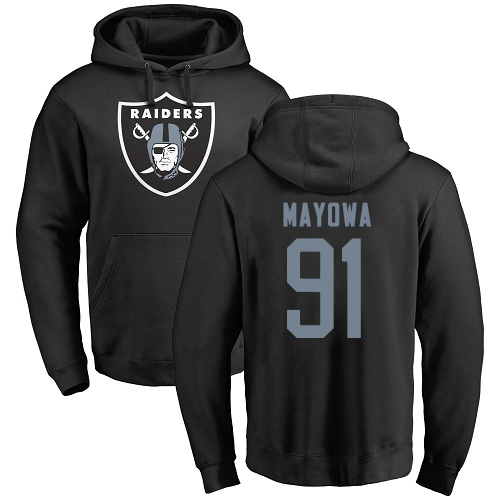 Men Oakland Raiders Black Benson Mayowa Name and Number Logo NFL Football #91 Pullover Hoodie Sweatshirts